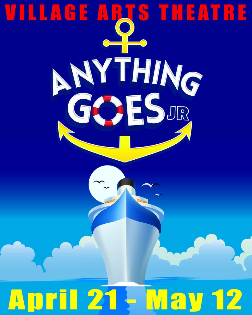 Anything Goes musical. Flyer Showtimes: April 21 - May 12 Anything Goes This classic 1930s madcap musical with music and lyrics by Cole Porter takes place aboard an ocean liner bound from New York to London. Billy Crocker is a stowaway in love with heiress Hope Harcourt, who is engaged to Lord Evelyn Oakleigh. Nightclub singer Reno Sweeney and Public Enemy Number 13, “Moonface” Martin, aid Billy in his quest to win Hope. With an assortment of over 25 colorful characters with speaking roles, singing Sailors, a Captain and Crew, wacky passengers, and FBI agents – this is a fun-filled romp of a musical comedy!